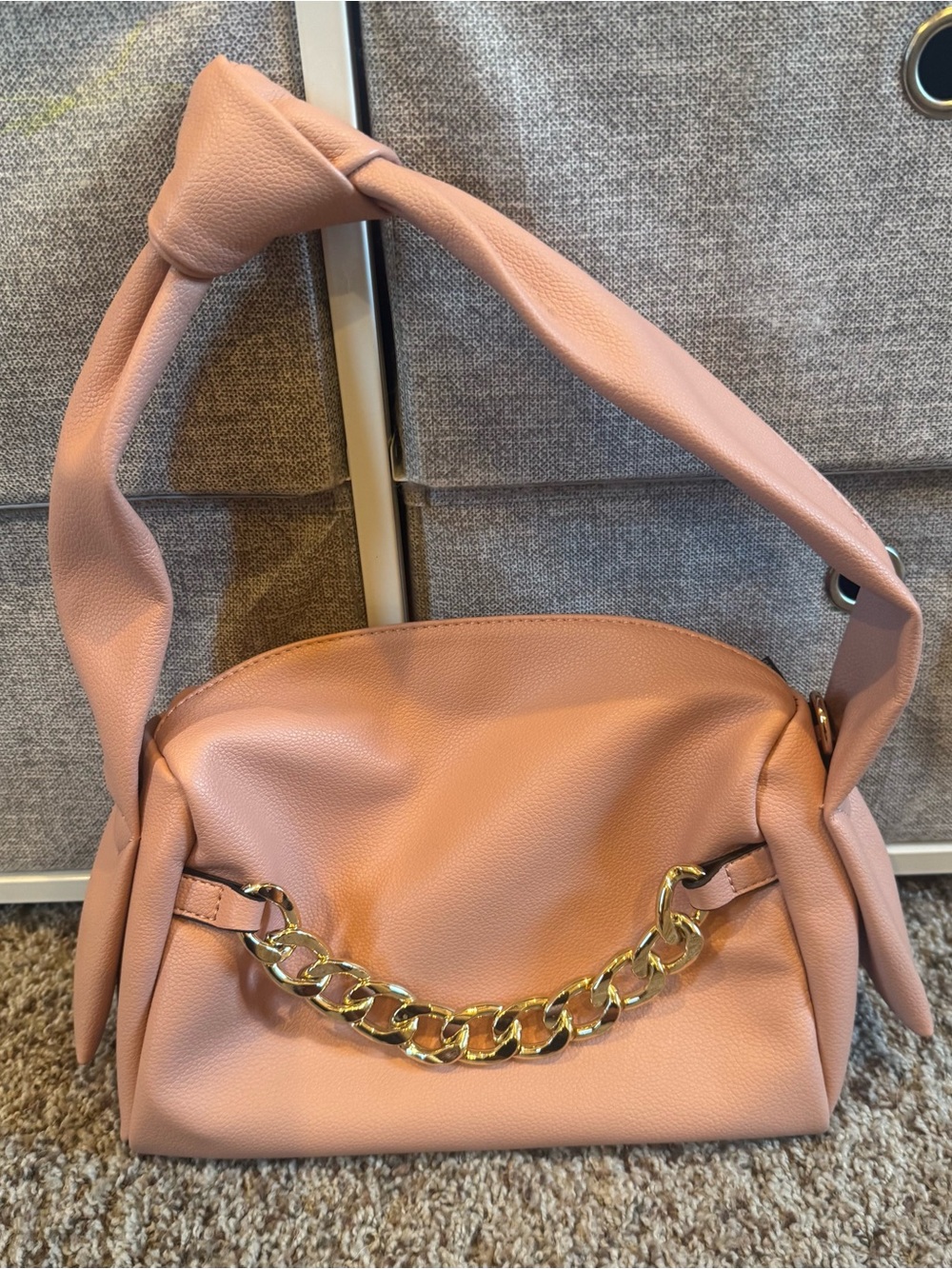 Coco + Carmen Blush Pink Knot-Handle Shoulder Bag with Gold Chain